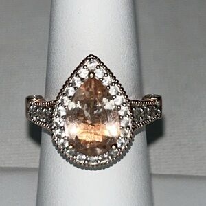 Genuine 2.5 Kt Peach Morganite White Zircon Engagement Wedding Dinner 925 Ring